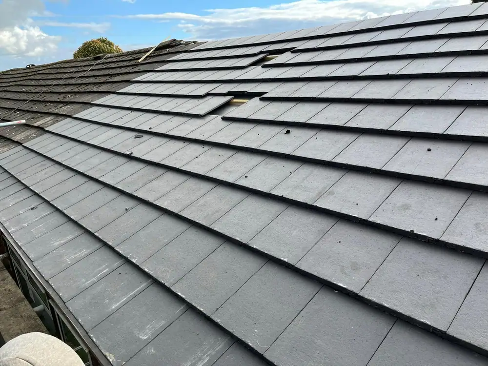 New grey tile roof slope