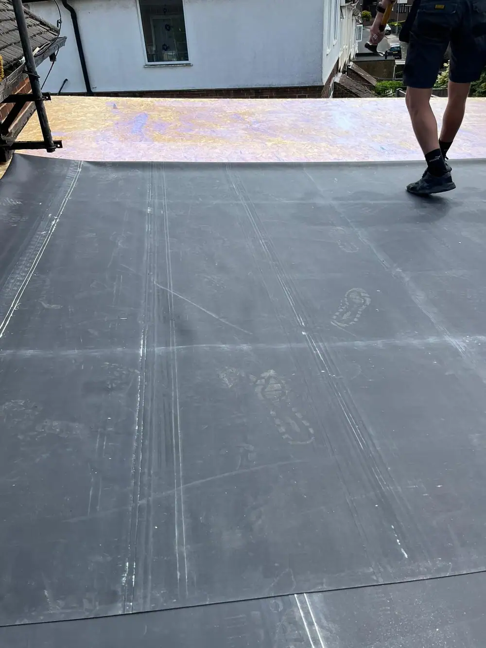 Rubber membrane being laid