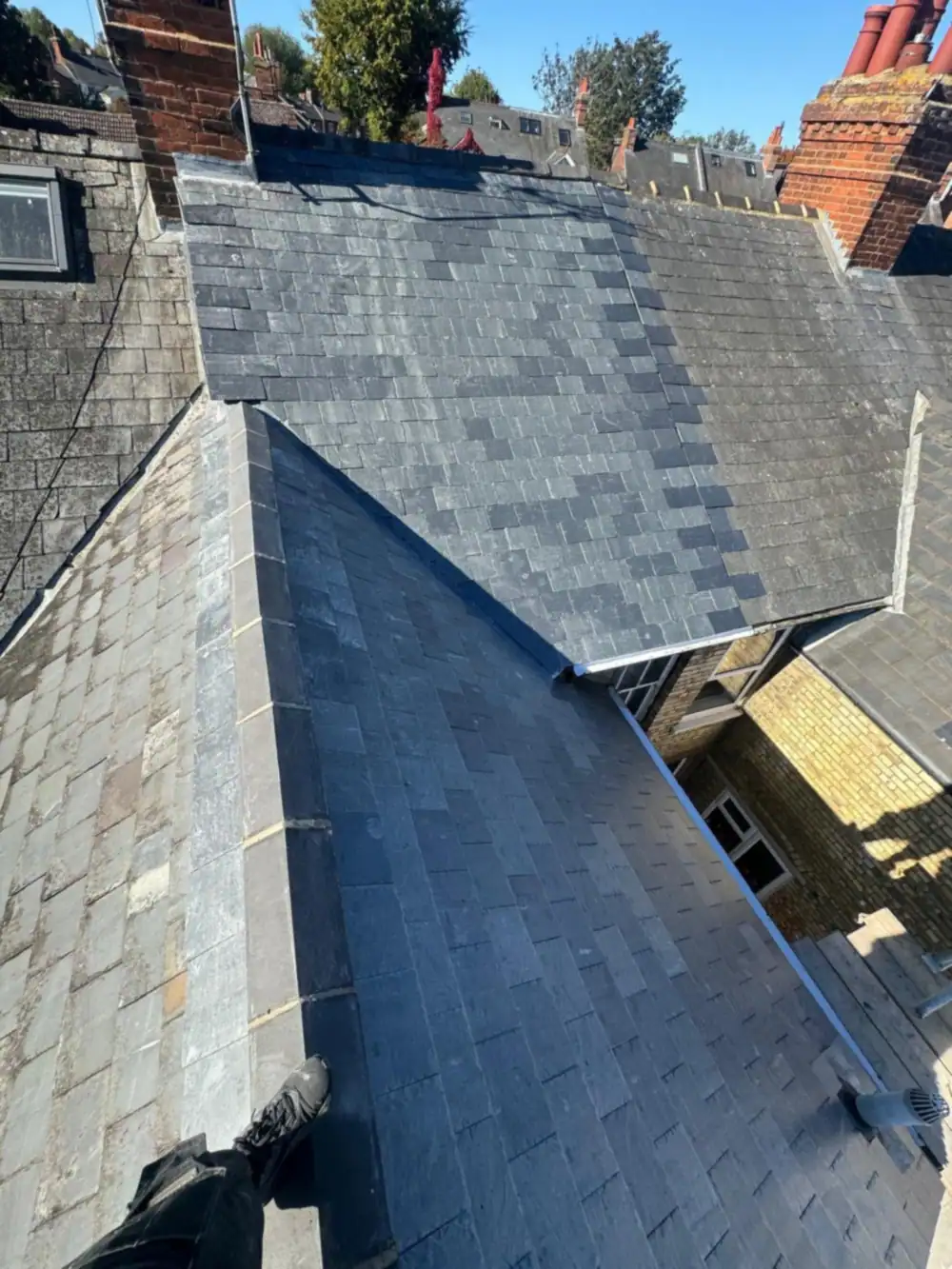 Slate roof with dormer seen from the top