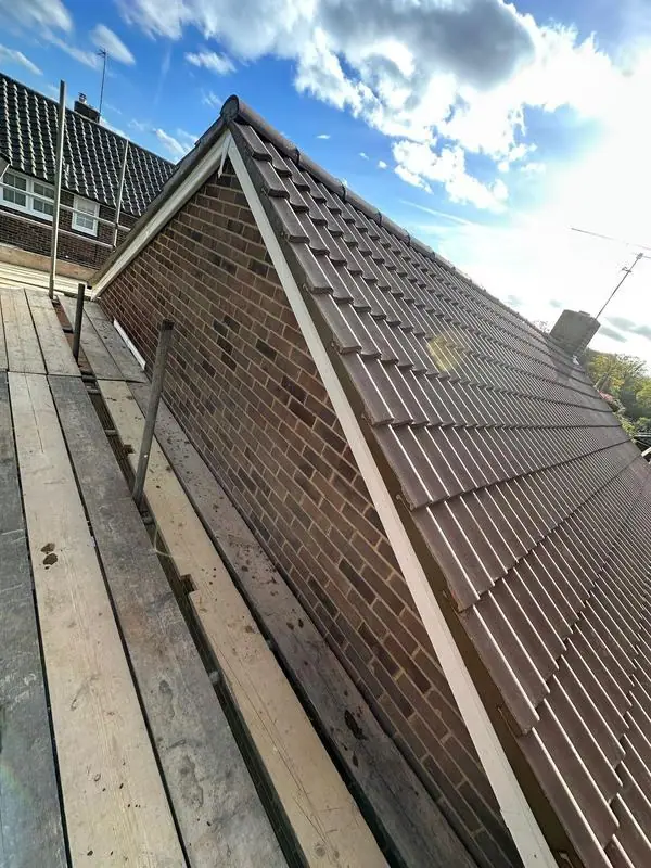 Tiled roof verge from the scaffold