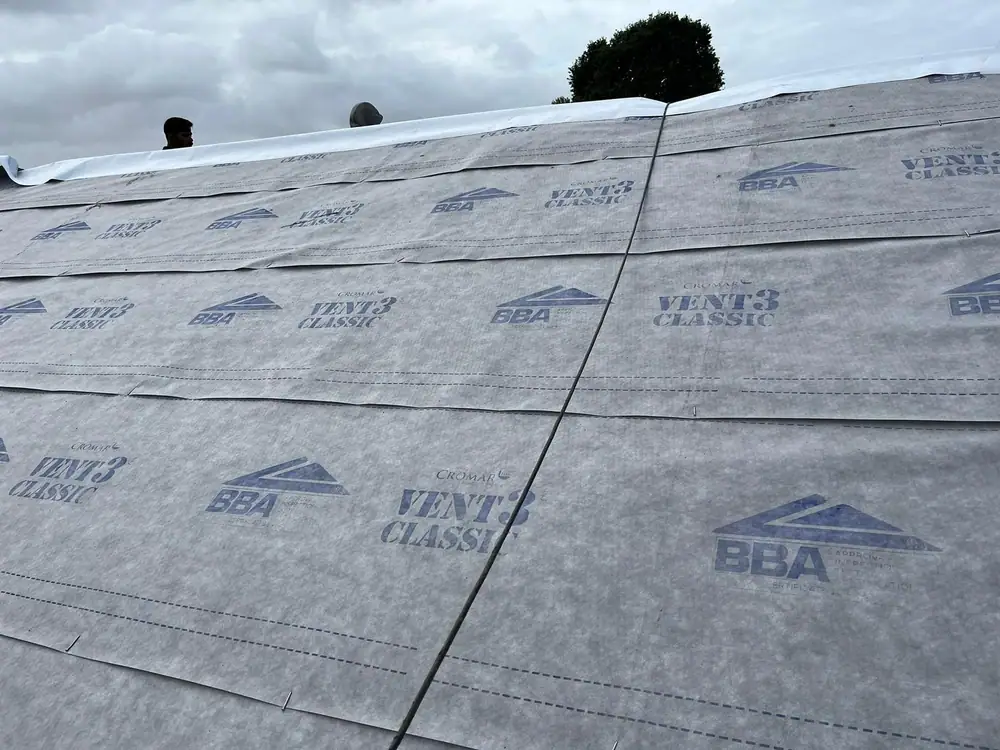 BBA approved breathable membrane laid across the roof